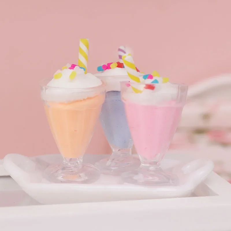 Miniature Items Ice Cream Mini Stuff Strawberry Shake Milk Tea Cup Ob11 Kitchen Drink Dessert Doll House Ornament Accessories