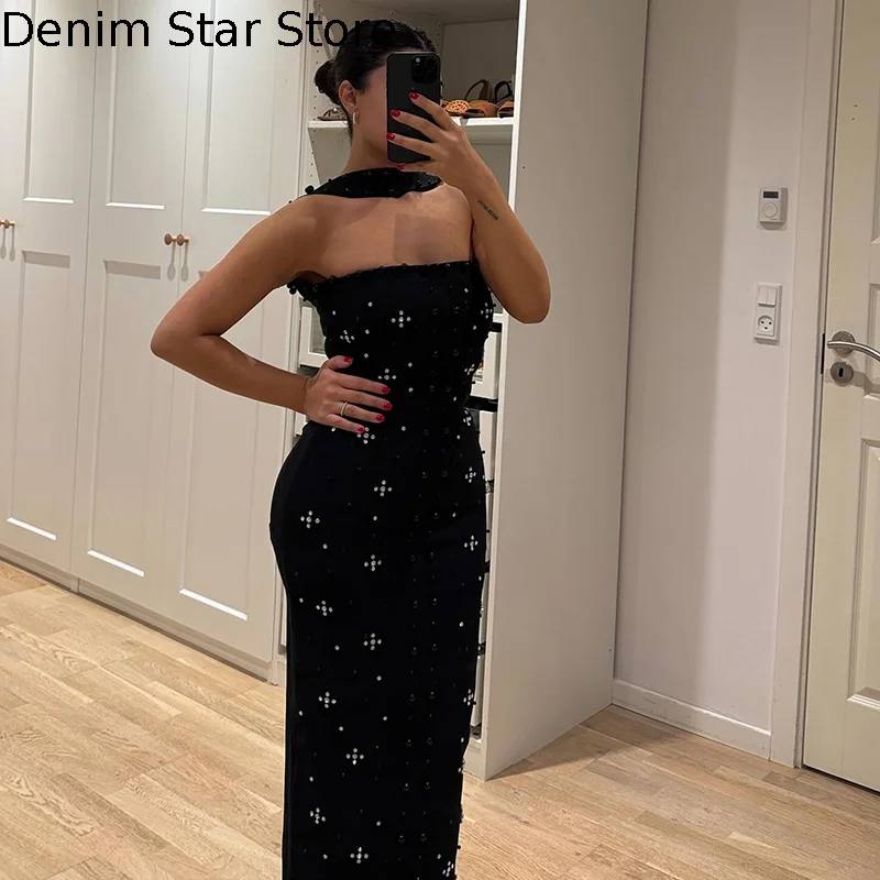 キラキララインストーンスリムドレスセクシーホルターバックレスイブニングガウンノースリーブボディコンスカート2025新作エレガントパーティードレス