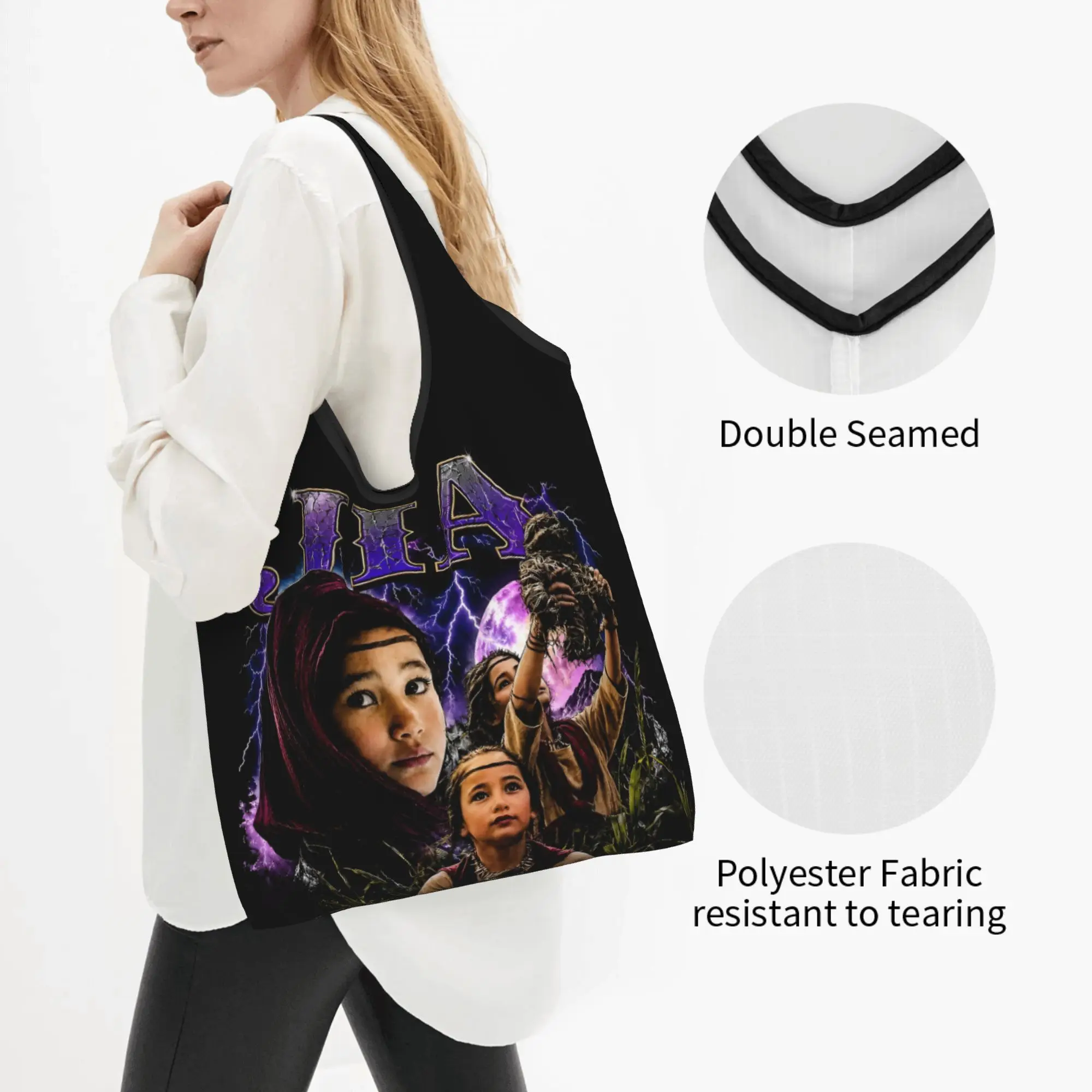 Kaylee Hottle Actor Grocery Shopping Bag Custom Shopper Tote Shoulder Bag Large Capacity Portable  Handbag