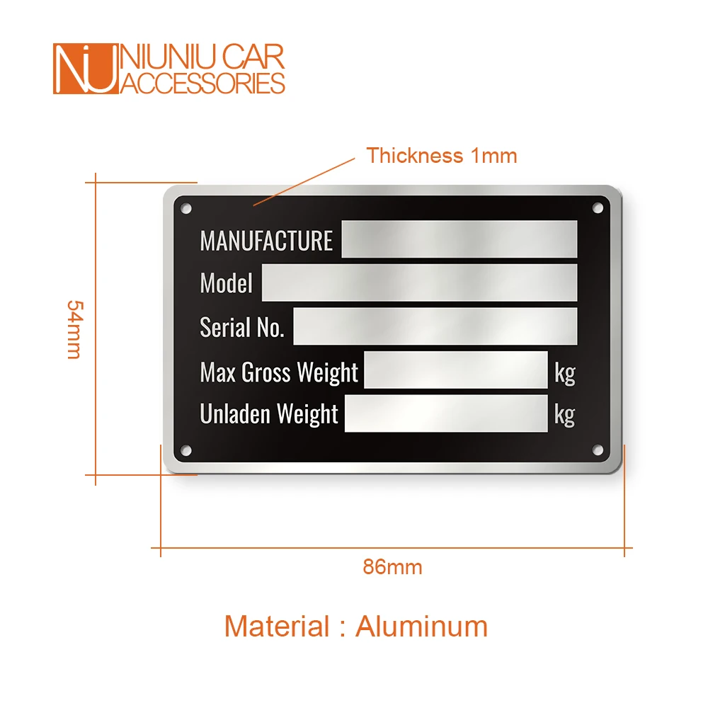 Étiquette d\'identification de remorque en aluminium vierge ou gravée, plaque Vin série GVWR, pièces médicales, accessoires de camping-car