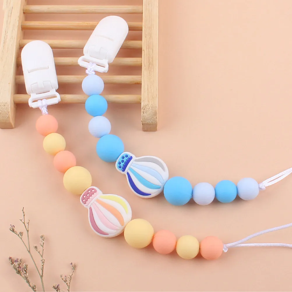 

Baby Pacifier Clip Cartoon Hot Air Balloon Silicone Teething Beads Holder Clip for Pacifiers Teethers Newborn Accessories