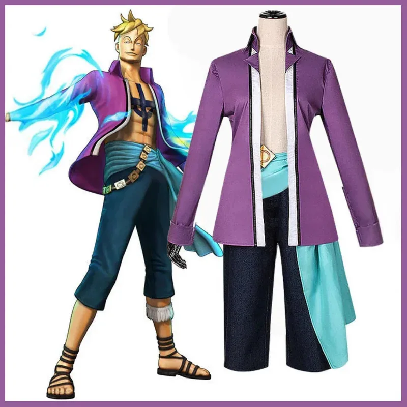 애니메이션 마르코 코스프레 의상 보라색 긴 소매 탑 코트 허리 장식 유니폼 성인 남성 할로윈 크리스마스 의상;3'v,6.h'