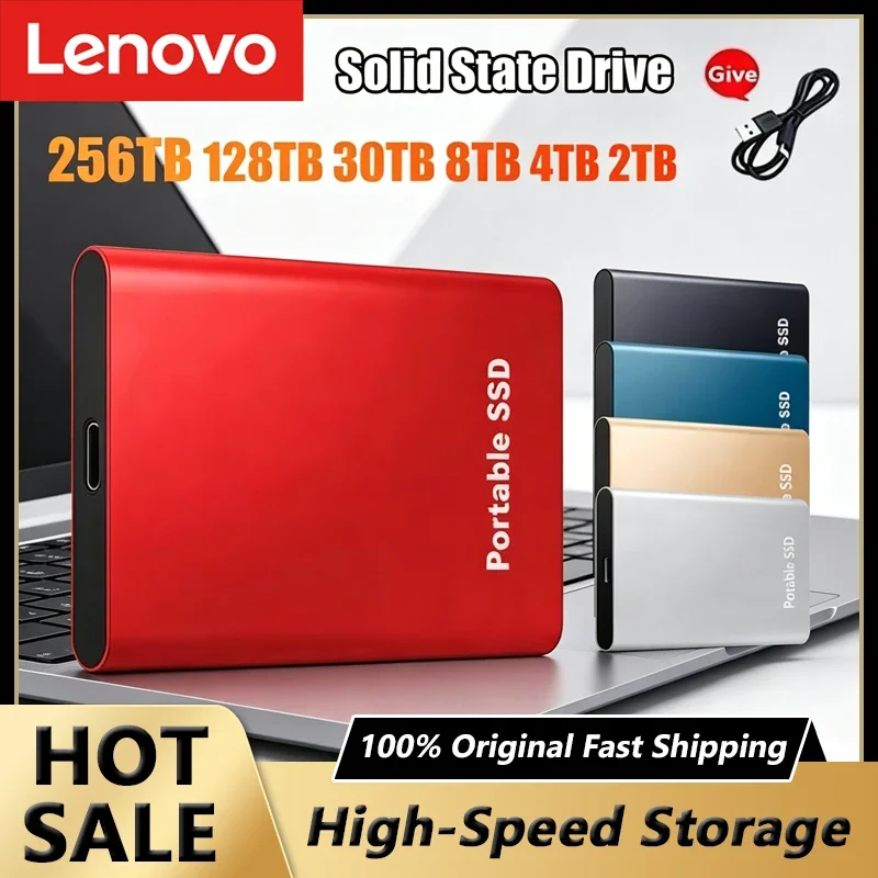 

Внешний твердотельный накопитель Lenovo SSD 2 ТБ/4 ТБ, высокоскоростной USB 3.1 Type-C, портативный жесткий диск для ноутбуков/ПК