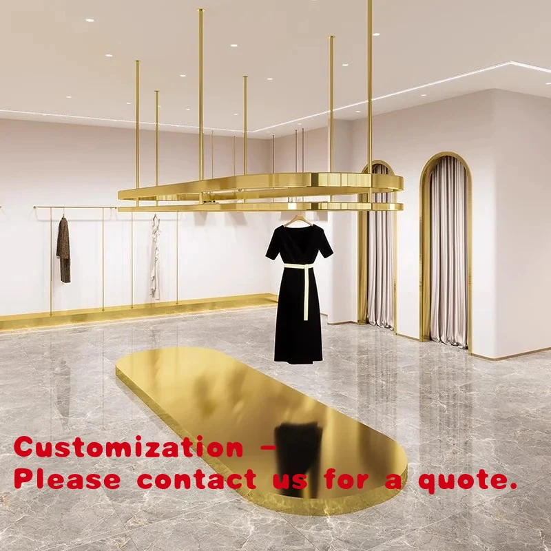 

custom.High-end Luxury Stainless Steel Garment Rack System Gold Round Clothing Rack Wall