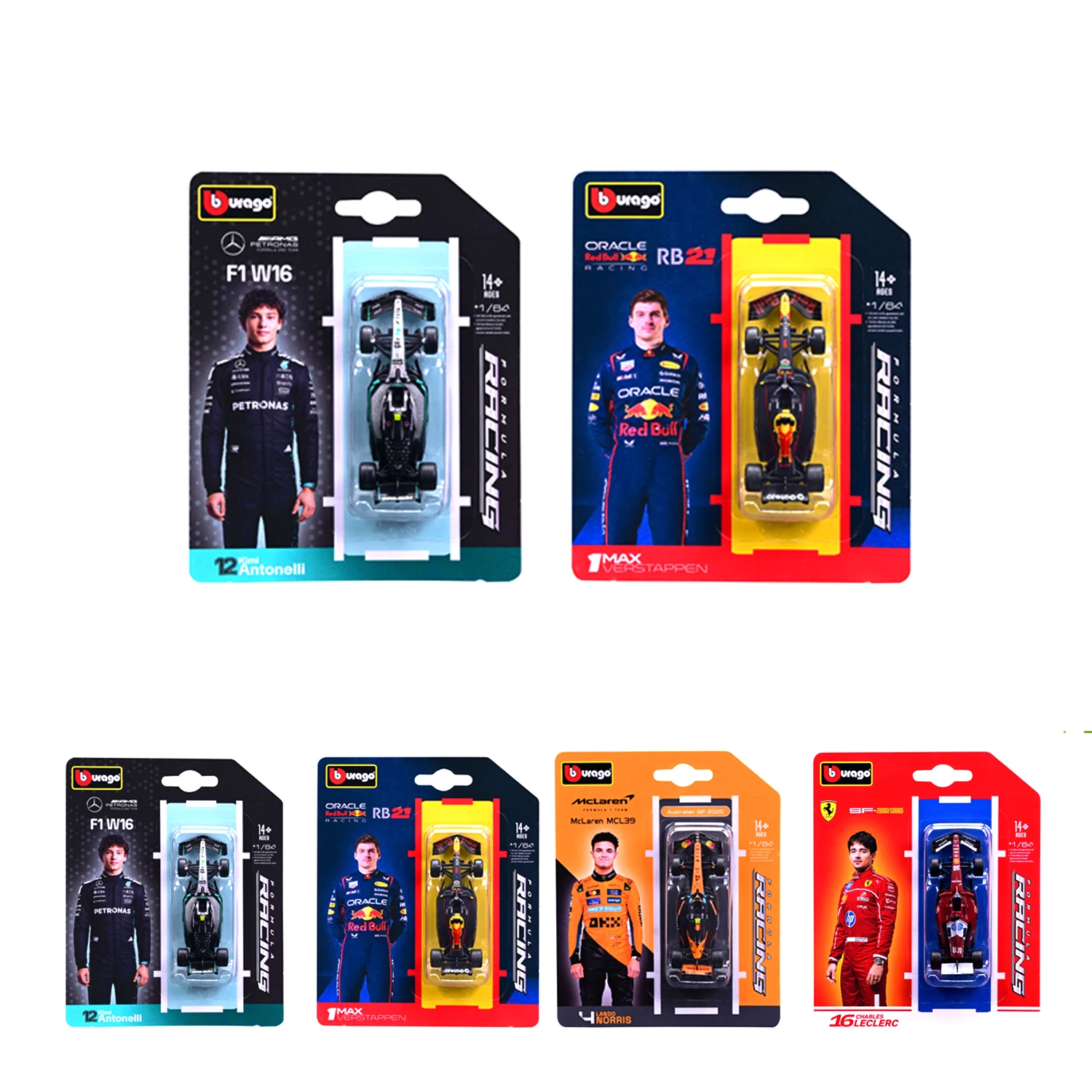ببوراغو 1:64 2025 SF25 # 16 RB21 # 1 F1 سبيكة سيارة نموذج W16 MCL39 ريد بول مرسيدس فيراري ماكلارين فورمولا سباق يموت يلقي لعبة