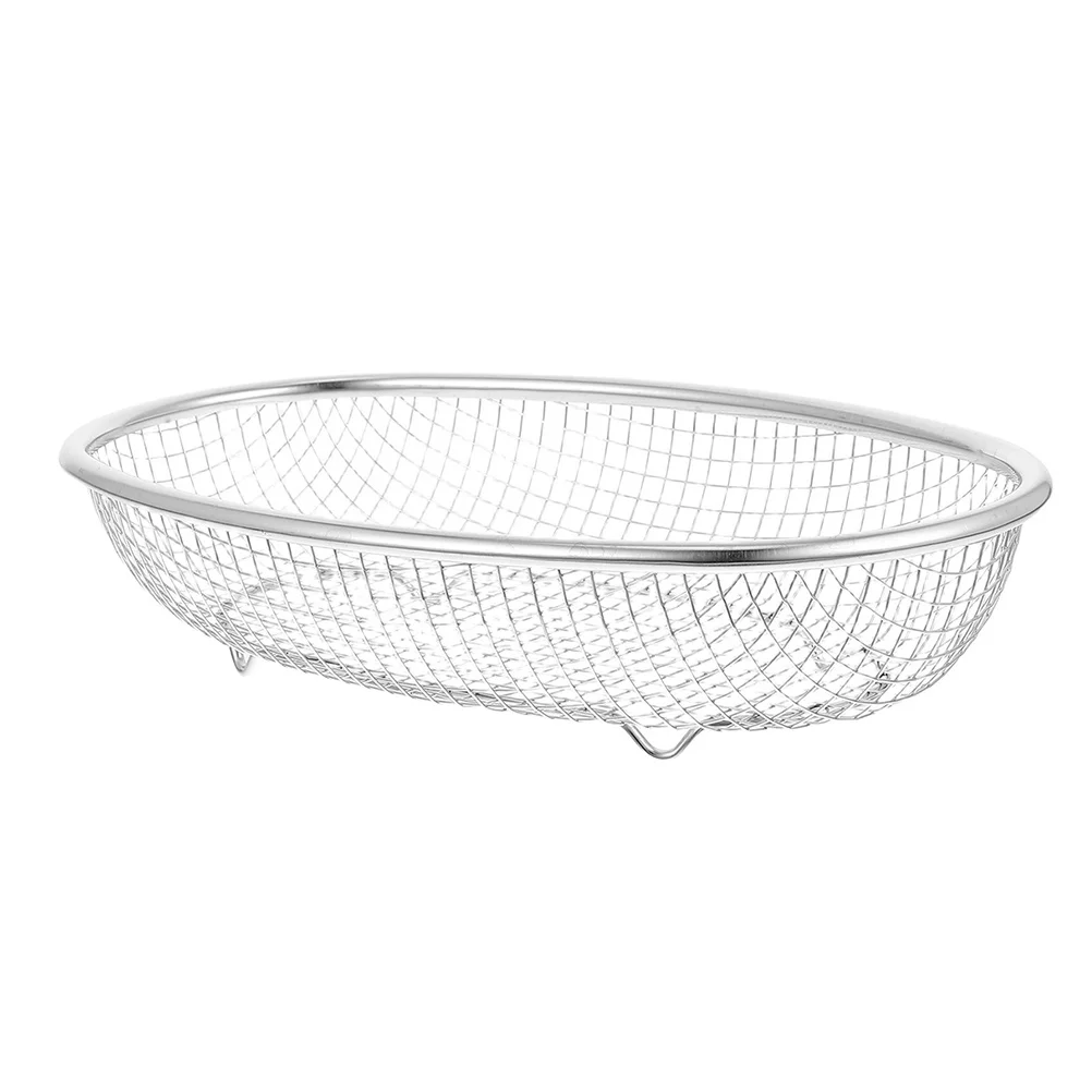 

1pcs Multifunctional Stainless Steel Basket 12.18 X 8.65 Inch Oval Mesh Drainer For Kitchen Fruit Vegetable Washing Storage