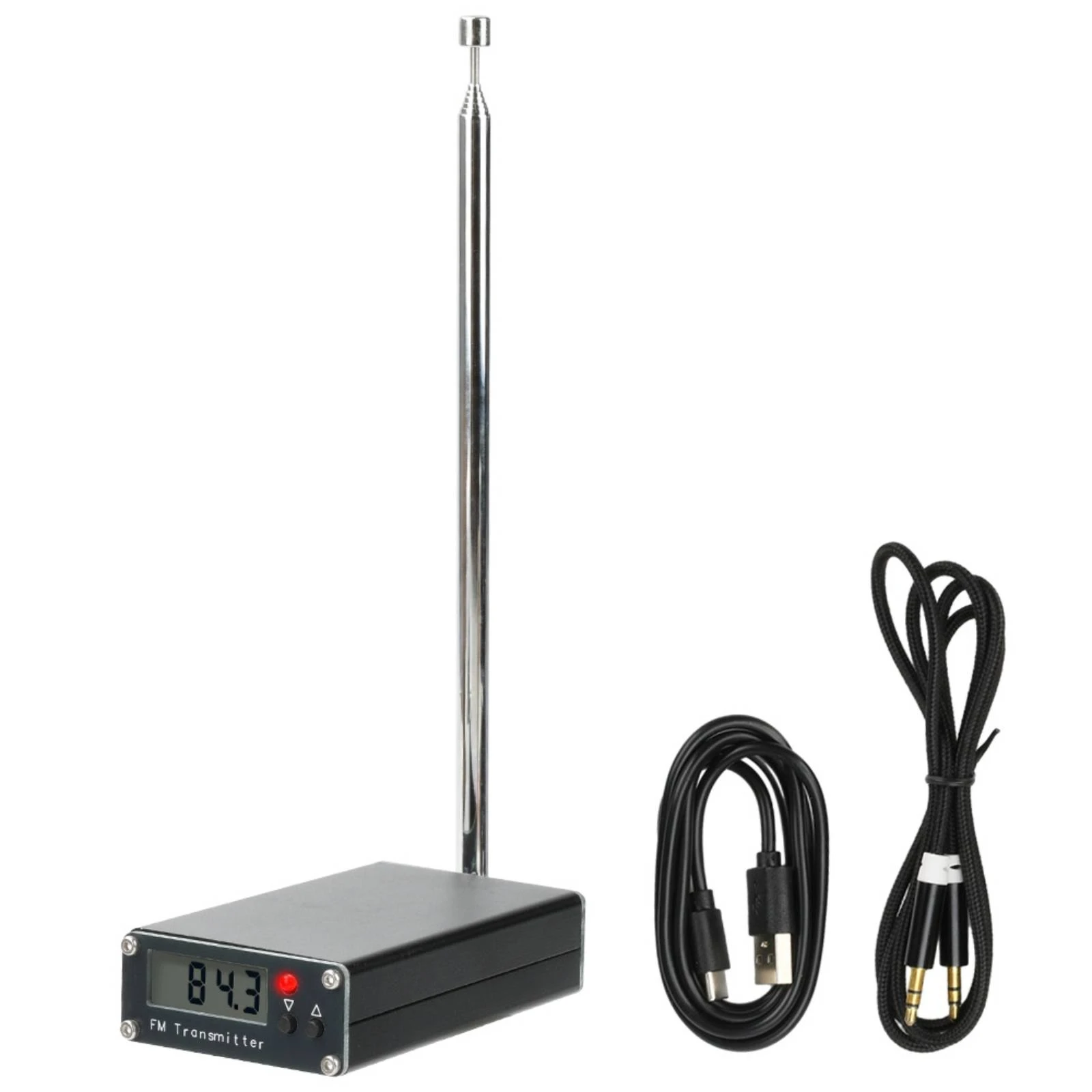 Compact Frequency Modulation Transmitter with LCD Display Frequency Memory USB-Powered Frequency Modulation Audio Transmitter