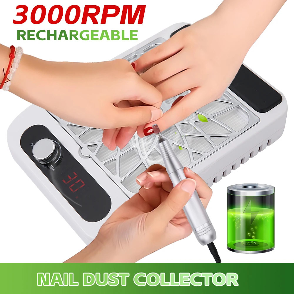 

Rechargeable Nail Dust Collector Adjustable Suction Low Noise Nail Vacuum Cleaner Manicure Machine for Salon Use Nail Art Tool