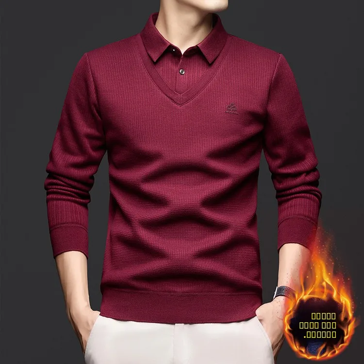 

Men's Thiened Fce Lined Knitted irt Collar Sweater One-Piece Velvet Winter Knitwear Faion Urban Sle Commute Casual