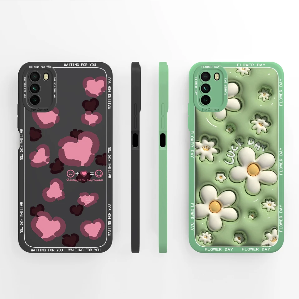 Case Xiaomi Poco M3 Poco M3 Pro 5G Pink Love Heart Flower Liquid Antifouling Durable Back Cover For xiaomi poco m3 pro 5g Coque