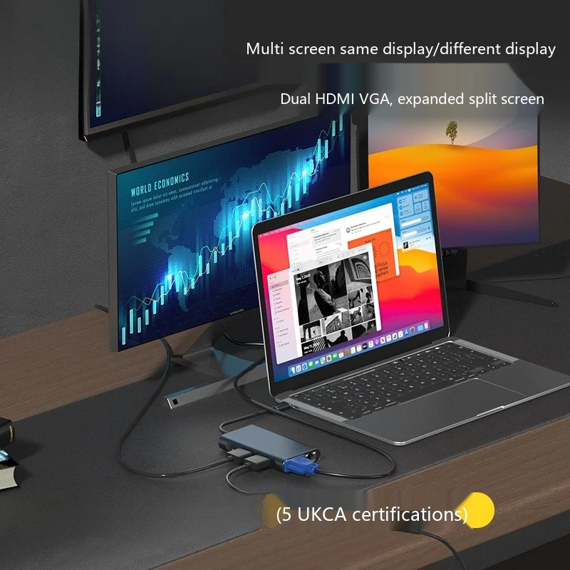 Type-C Smart Docking Station 8 in 1 Dual HDMI VGA USB HUB Splitter Multi-Purpose
