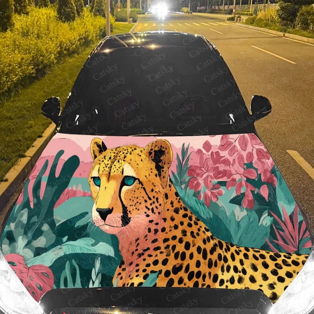 

Colorful Cheetah Car Hood Sticker PVC Self Waterproof Stick, Striking Auto Exterior Accessories Decor Protect Gift for Car Lover