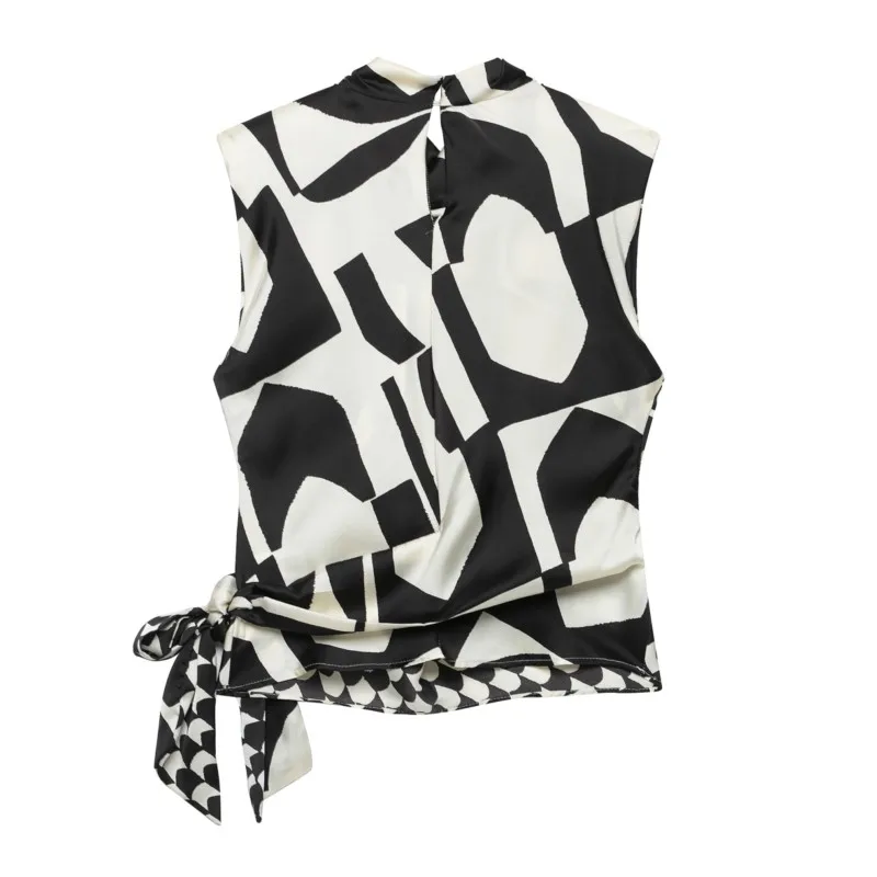 Women's High-Waist printed shoulder pads Pants Set Two Piece New rGeometric Print Top Elastic Waist Trousers Female Outfit