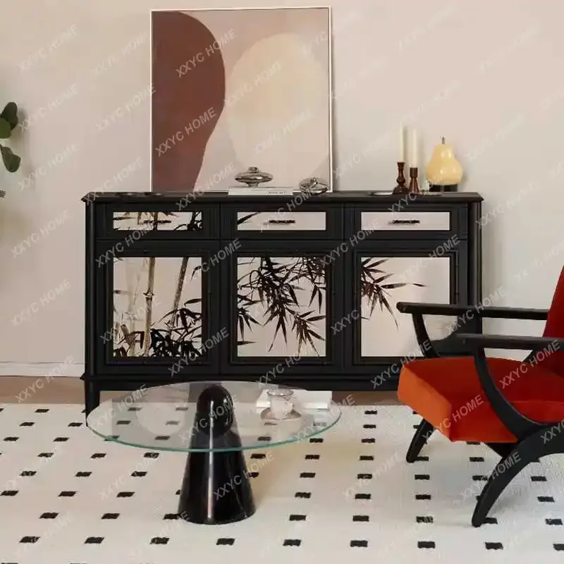 XX retro solid wood dining side cabinet, antique hand-painted black entrance cabinet, bedroom storage cabinet
