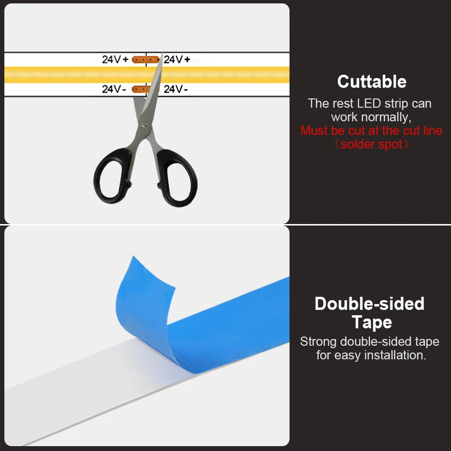 24V High Bright COB Led Light Strip 320LEDs/m LED Ribbon PIR Motion Sensor Adhesive Flexible Tape for Kitchen TV Backlight Decor