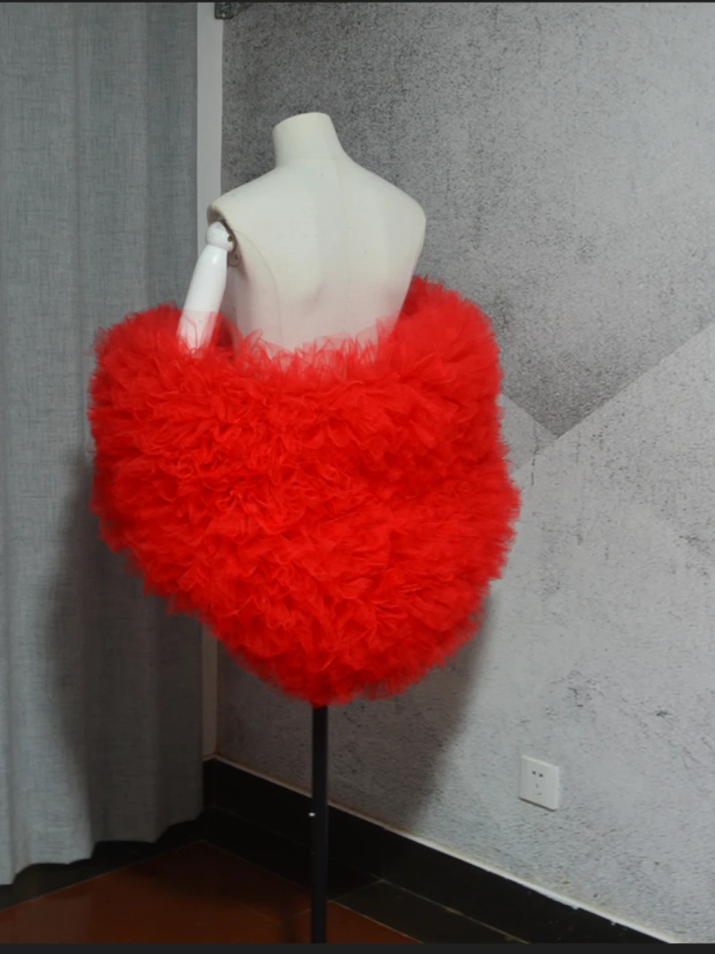 Capa Bolero de tul rojo para mujer, chal de boda de color personalizado, Bola de fiesta de escenario, moda