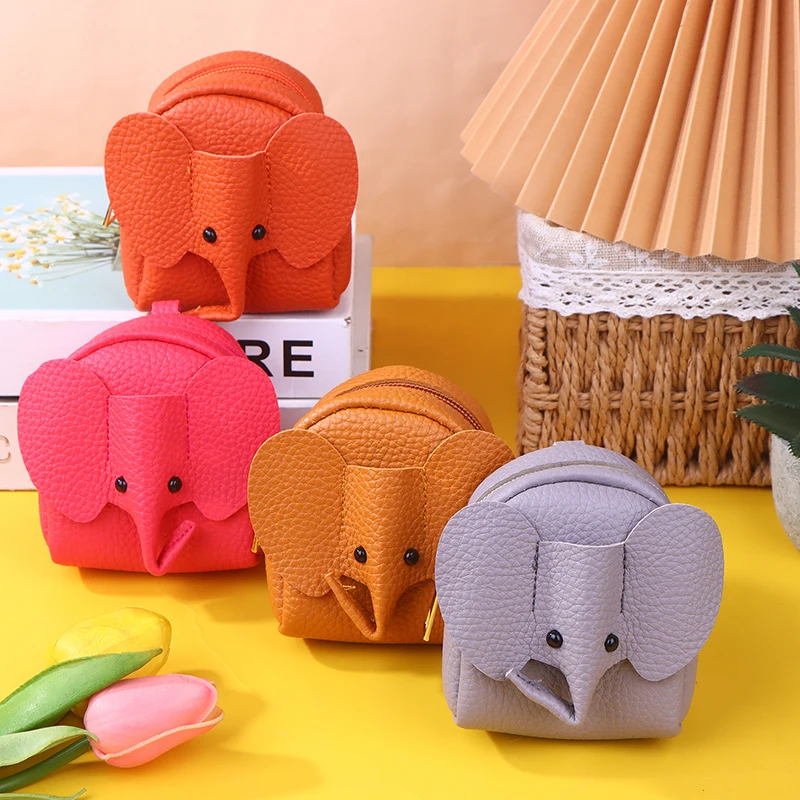 Women's PU Leather Elephant Coin Purse With Key Ring Multifunctional Cartoon Storage Bag Key Case Zippered Money Holder
