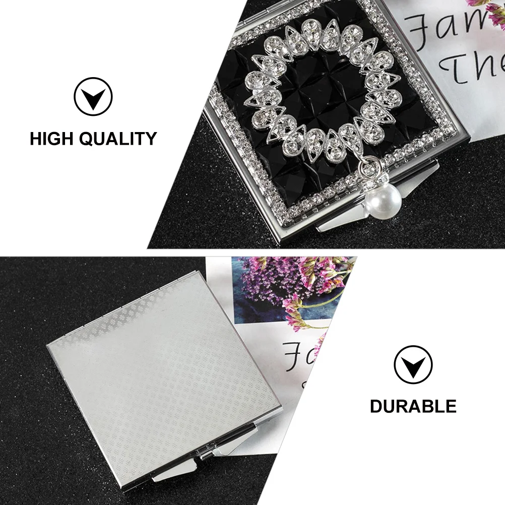 1Pcs Portable Makeup Mirror Square Metal Design with Small Buckle Easy Open Close Compact Foldable Double-Sided High-Definition