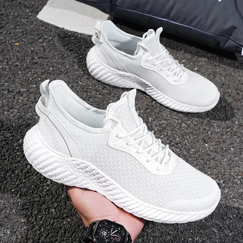 YRZL White Sneakers Men Breathable Mesh Lightweight Casual Walking Man Shoes Big Size 39-48 Comfortable Black Sneakers for Men