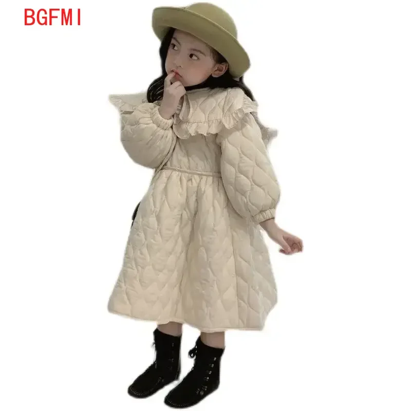Teen Winter Girl Thick Dress A-line Knee Length Turn-down Collar Baby Girls Warm Clothes Solid Comfortable Sweet Fashion Robe