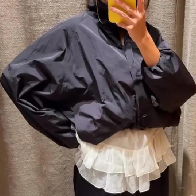 الوقوف طوق سترات قصيرة خريف 2025 موضة جديدة كل مباراة معاطف المرأة معطف قصير فضفاض غير رسمي بسيط الصلبة واحدة الصدر #3