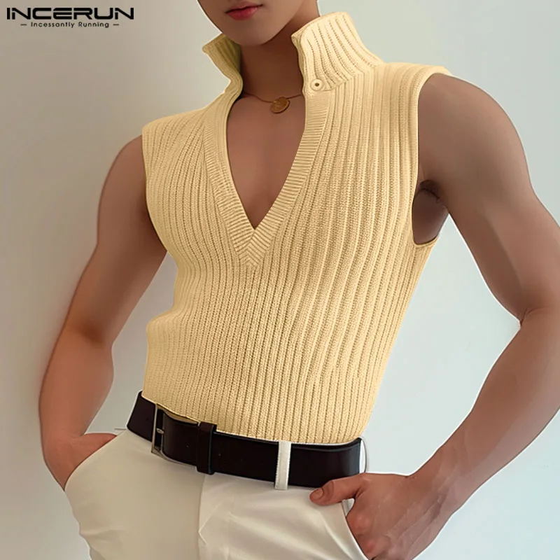 INCERUN 2024 Summer Tank Top Men Shirts Fashion Sleeveless Tops Tee Sexy Knitted Vests Men Clothing Chemise Oversized S-5XL