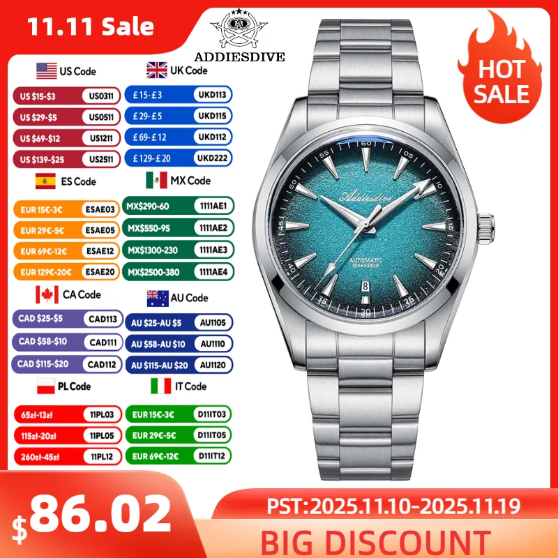 

ADDIESDIVE Luxury Men' Mechanical Watch Bubble Glass Stainless Steel Super Luminous Waterproof Watches Automation Watch For Men
