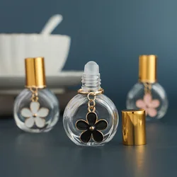 10ml Empty clear Glass Roll on Bottle with Roller Glass Ball and Little Daisy tag for Essential Oil bottle
