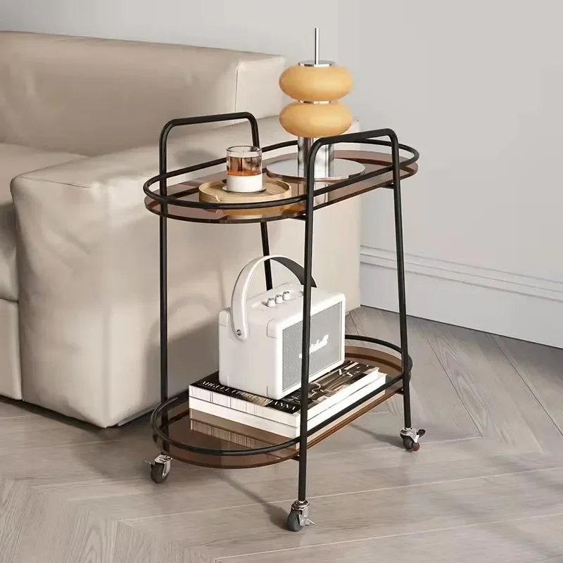 

Fashion Glass Cart Movable Sofa Side Table 360 Degree Universal Wheel Wear-resistant Storange Rack Home Use Dropshipping