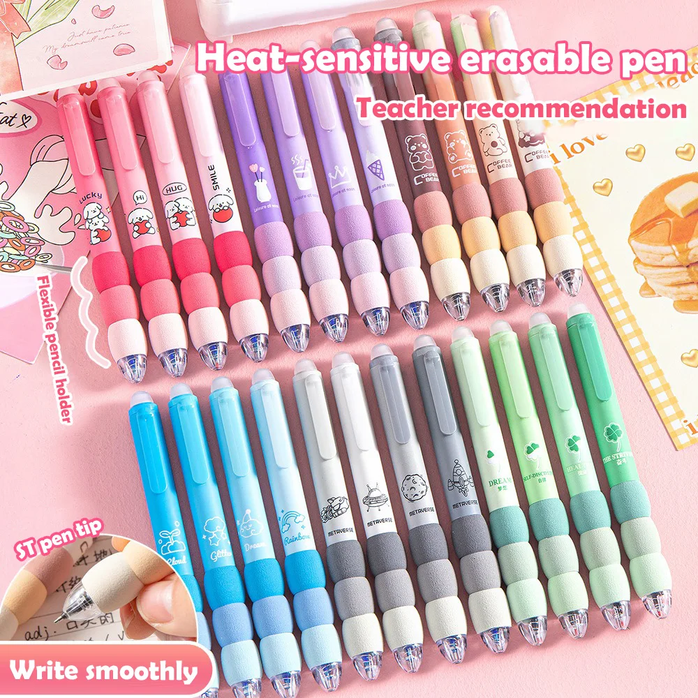 4Pcs Cartoon Erasable Gel Pens Kawaii Black Ink Quick-Drying Writing Smooth Elegant Neutral Pens Aesthetic Students Stationery image 3