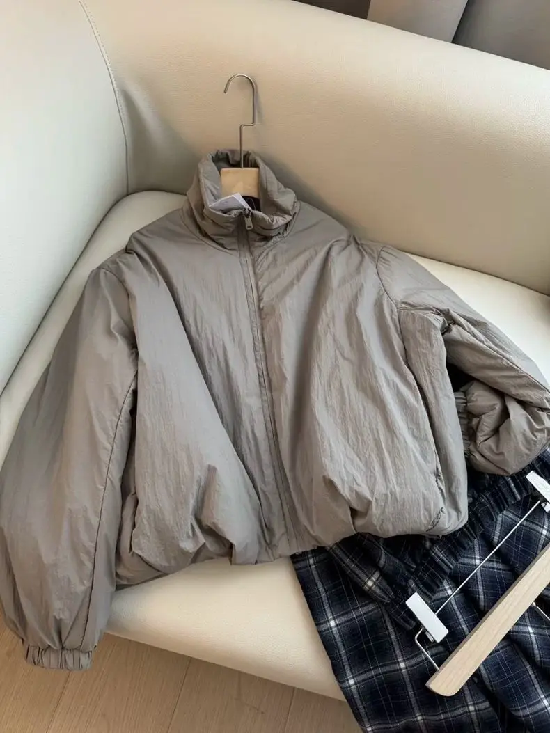 

Простая универсальная легкая удобная свободная хлопковая куртка с рукавами «летучая мышь» и воротником-стойкой Короткая женская хлопковая куртка