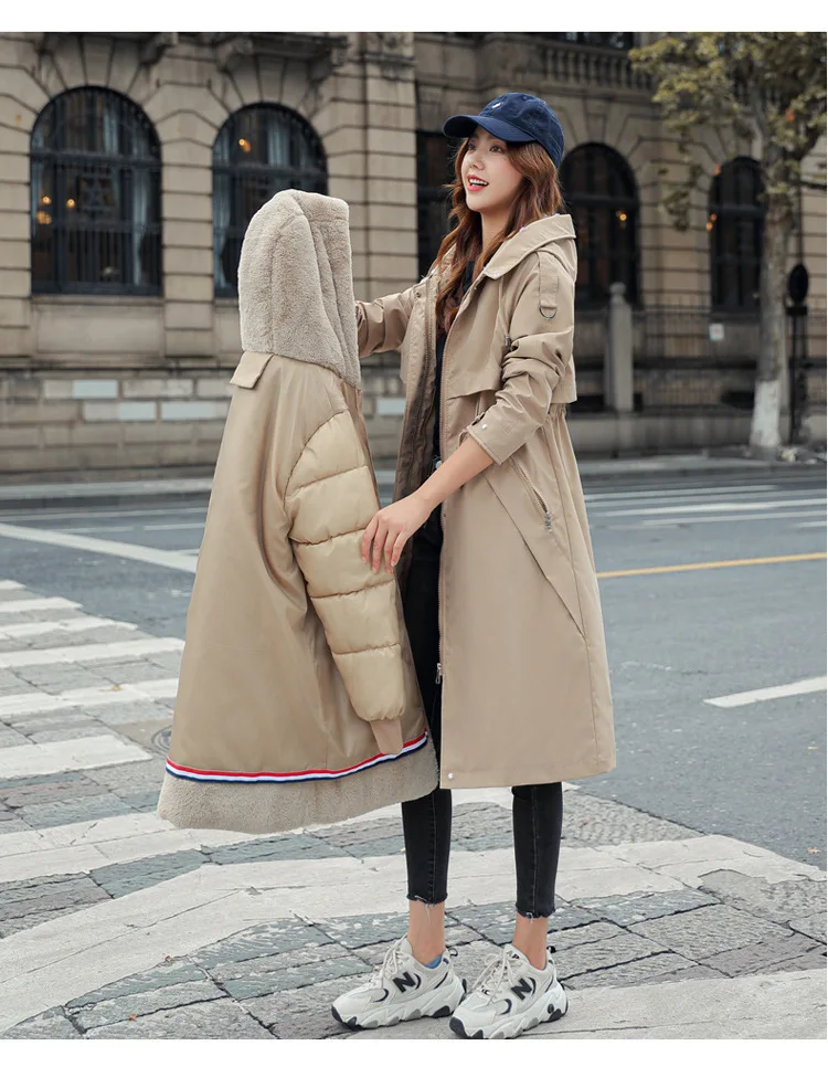 Women Hooded Parkas Coats Long Jackets Solid Detachable Big Fur Lenth Collar Zipper Drawstring Slim Fit Thick Casual 2025 Winter
