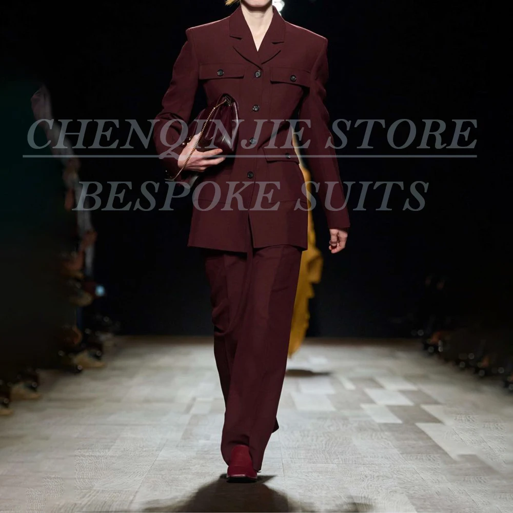 

Customzied Burgundy Men's Suits Fomral Single Breated Notch Lapel Slim Fit 2 Piece Jacket Pants Luxury Male Clothing Terno Sets