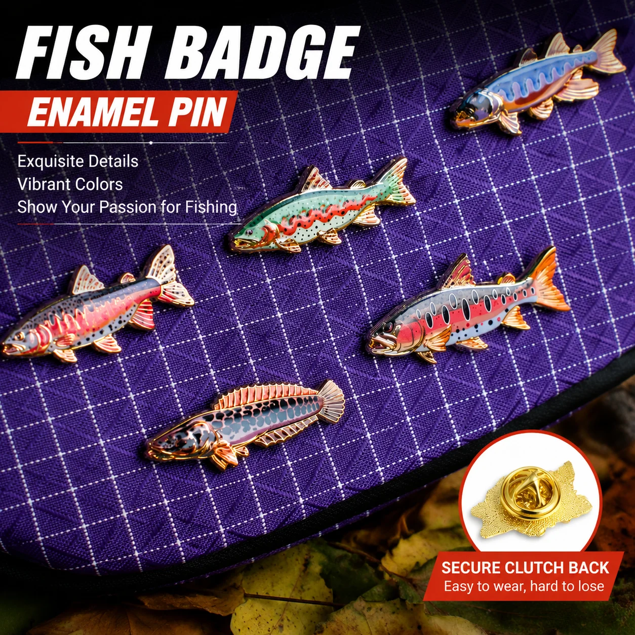 Fishing Bass Pike Trout Spin Accessory Decoration Hat Bag Cloth Personality Fish Metal Spin Gift Premium Enamel Fishing Badge