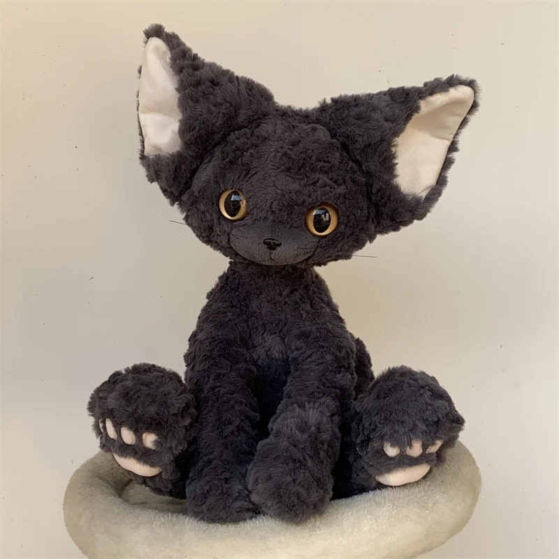 Super cute German curly hair black cat doll Internet celebrity cat doll plush toy sleeping clutching doll birthday gift