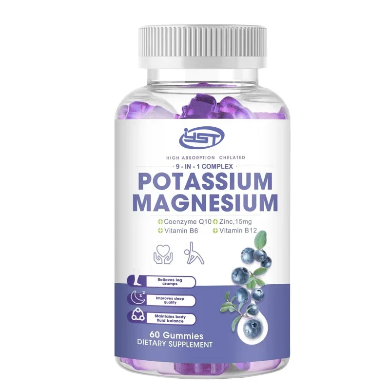 

Potassium Magnesium Gummies, Containing Magnesium Glycinate, Malic Acid, Taurine, and Used for Leg Spasms and Muscle Development