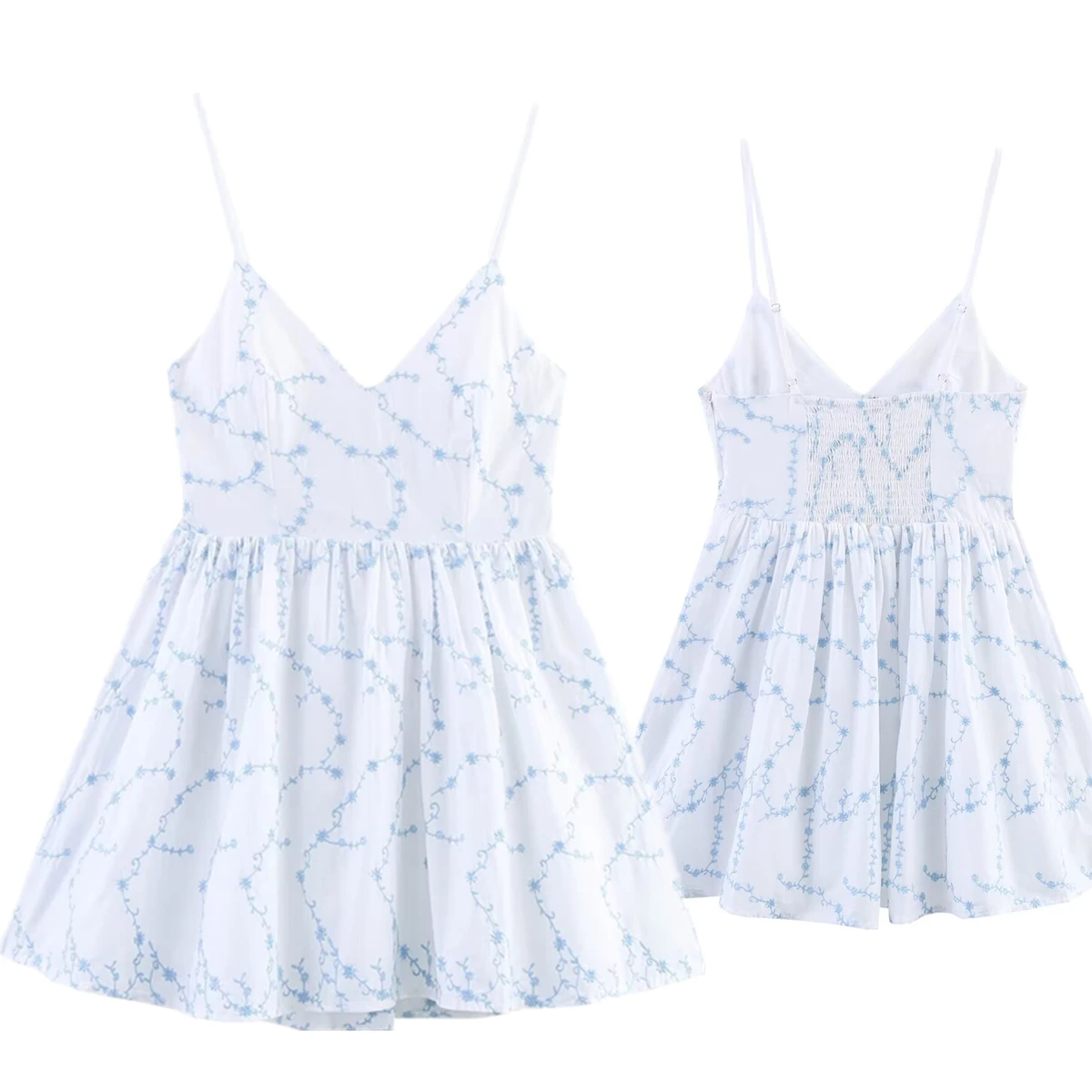 

Maxdutti 2025 Summer Strap Dress Women French Minimalist Casual Mini Dress Embroidered Poplin Dress Women