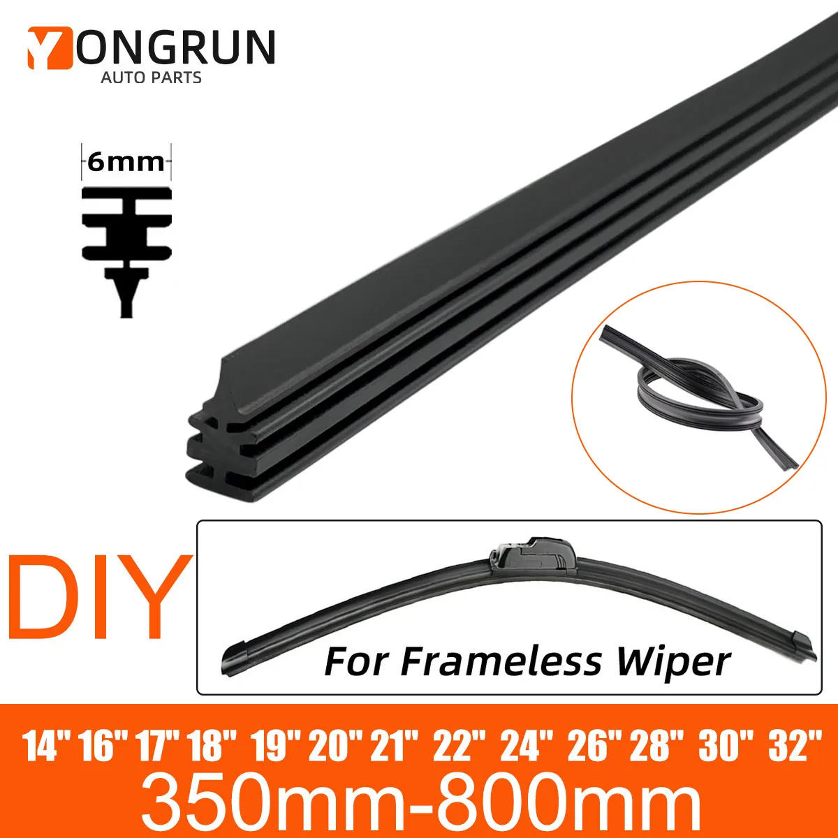 ممسحة السيارة شريط مطاطي طبيعي 14 "16" 17 "18" 19 "20" 21 "22" 24 "26" 28 "30" 32 "Diy مناسبة لشريط حشو ممسحة بدون إطار #1