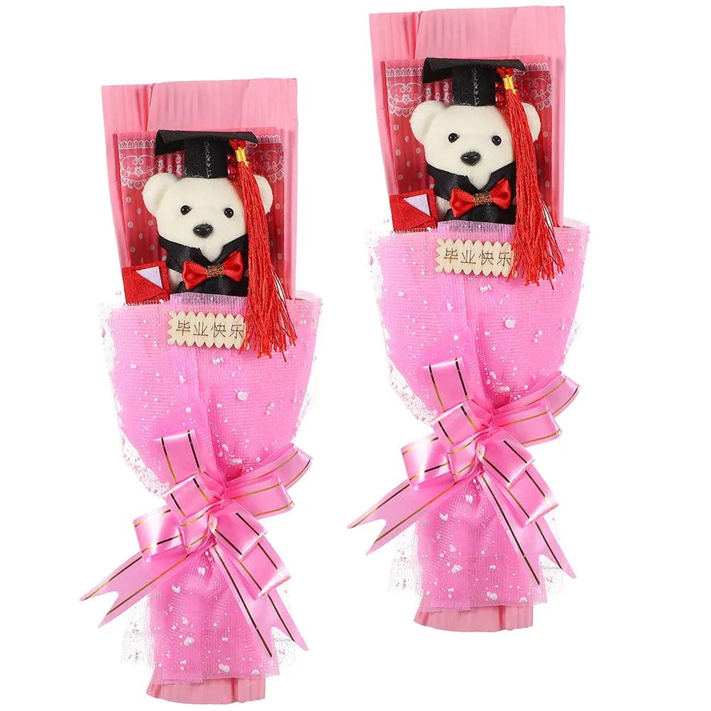 

2Pcs Graduation Bear Decor Bouquet Excellent Craft Detail Party Supply Ideal for Graduation Celebration Atmosphere Enhancement