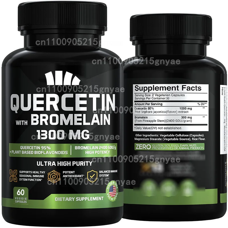 

Натуральный чистый каверцетин, содержащий бромела и Piperin — антиоксидантная поддержка, сверхсильная формула, 60 капсул