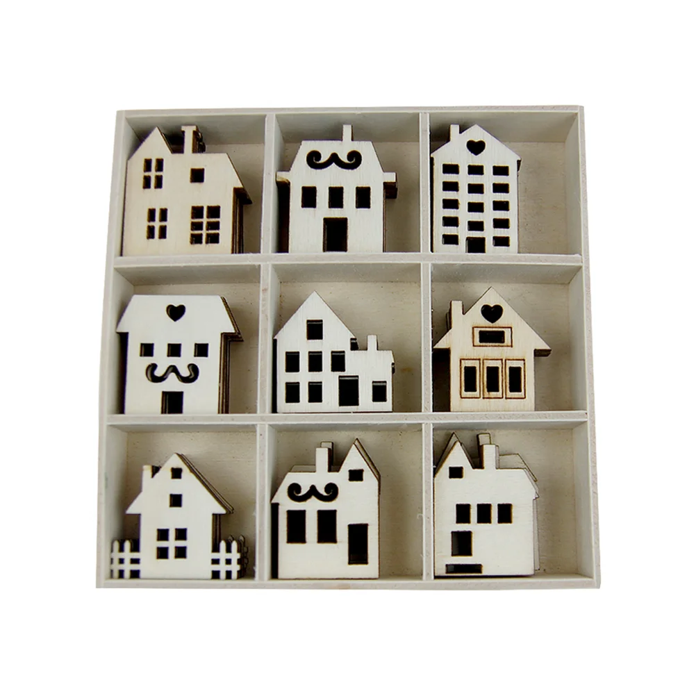 

45 Pcs Wood Chip House Cabin Decor Houses Wooden Slice Pendants for Home Hanging Decorations Slices Accessories