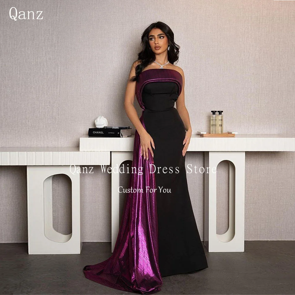 

Qanz Strapless Mermaid Evening Dresses Arabic Prom Dresses 2024 Luxury Satin Corset Back Formal Occasion Dresses Customized