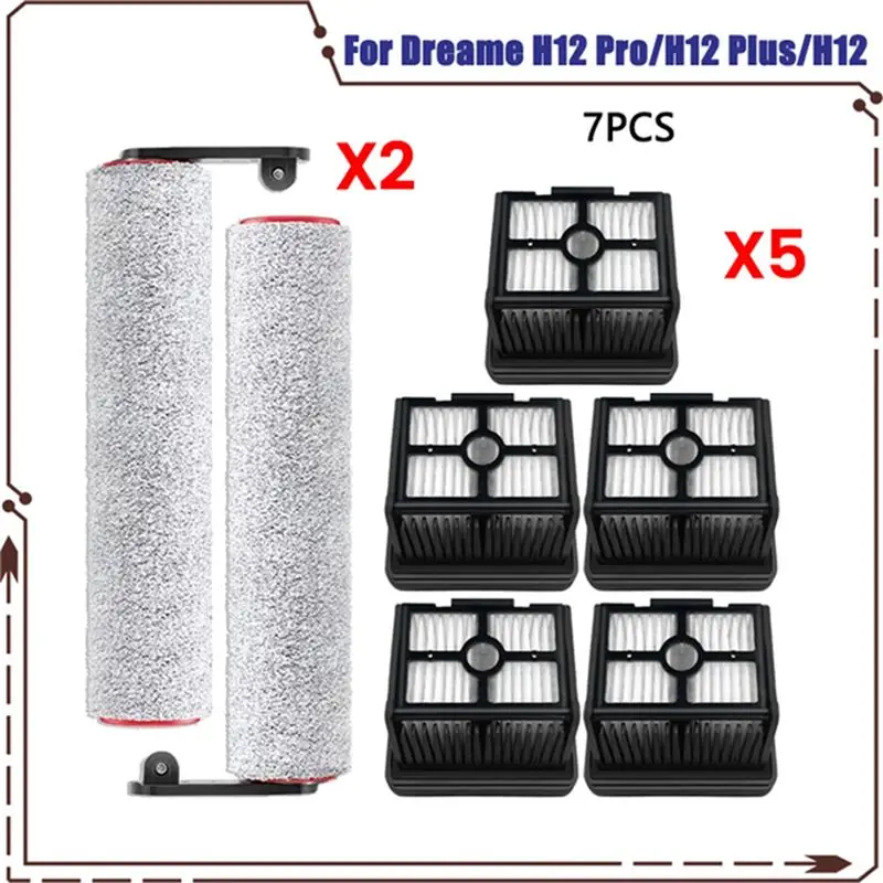 

ABUL-For Dreame H12 Pro / H12 Plus / H12 Core Soft Brush Spare Parts Wet Dry Vacuum Cleaner Roller Hepa Filters Accessories