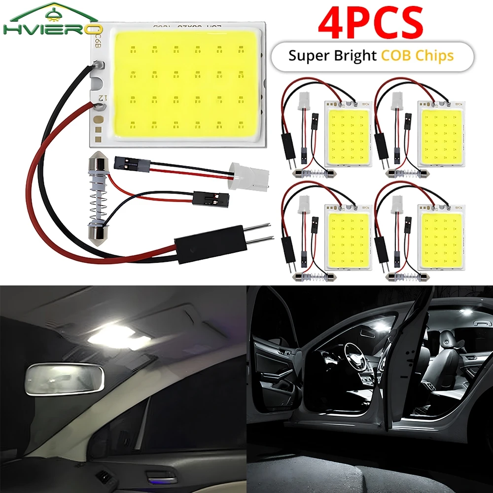 

4x Cob 18SMD 24SMD 36SMD 48SMD Белый T10 W5w Автомобильная светодиодная лампа номерного значения Автоматическая внутренняя лампа для чтения Багажник Festoon Light