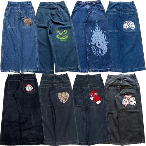 Imagen 1 del producto Y2K hombres Jeans gótico impreso gráfico de alta calidad pantalones vaqueros holgados moda ropa informal estilo Hip Hop hombres mujeres Harajuku Casual pantalones vaqueros de pierna ancha