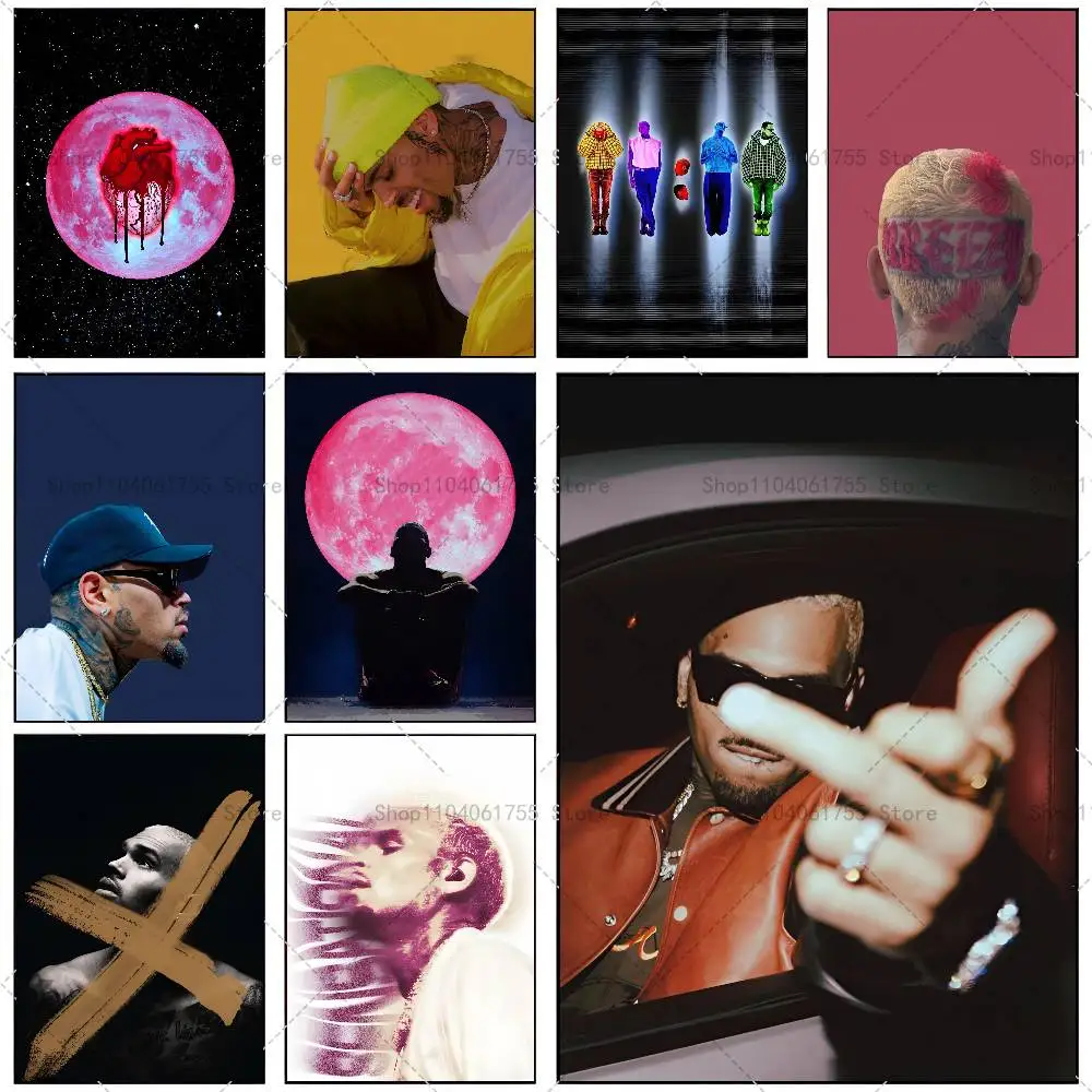 Chris Brown Rapper Poster Self-adhesive Art Waterproof Paper Sticker Coffee House Bar Room Wall Decor