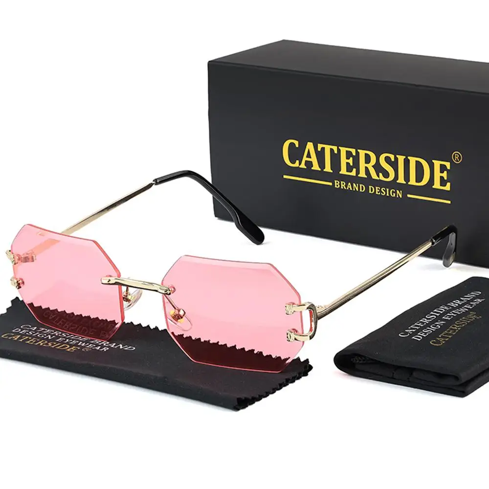 CATERSIDE Herren-Sonnenbrille ohne Rahmen, hochwertige polygonale Sonnenbrille aus Metall, Damen-Sonnenbrille für Outdoor-Reisen, Strand, Sommer, UV400 – Detail 16