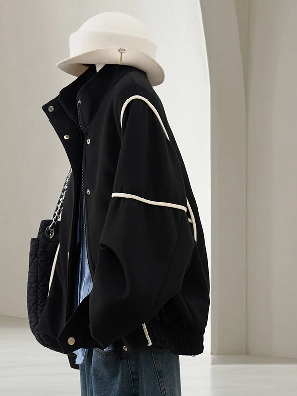 

Оверсайз бейсбольная куртка-кардиган унисекс с высоким воротником, свободного кроя, на весну-осень, повседневная, с эффектом цветового блока, 300 Pou High Sensation