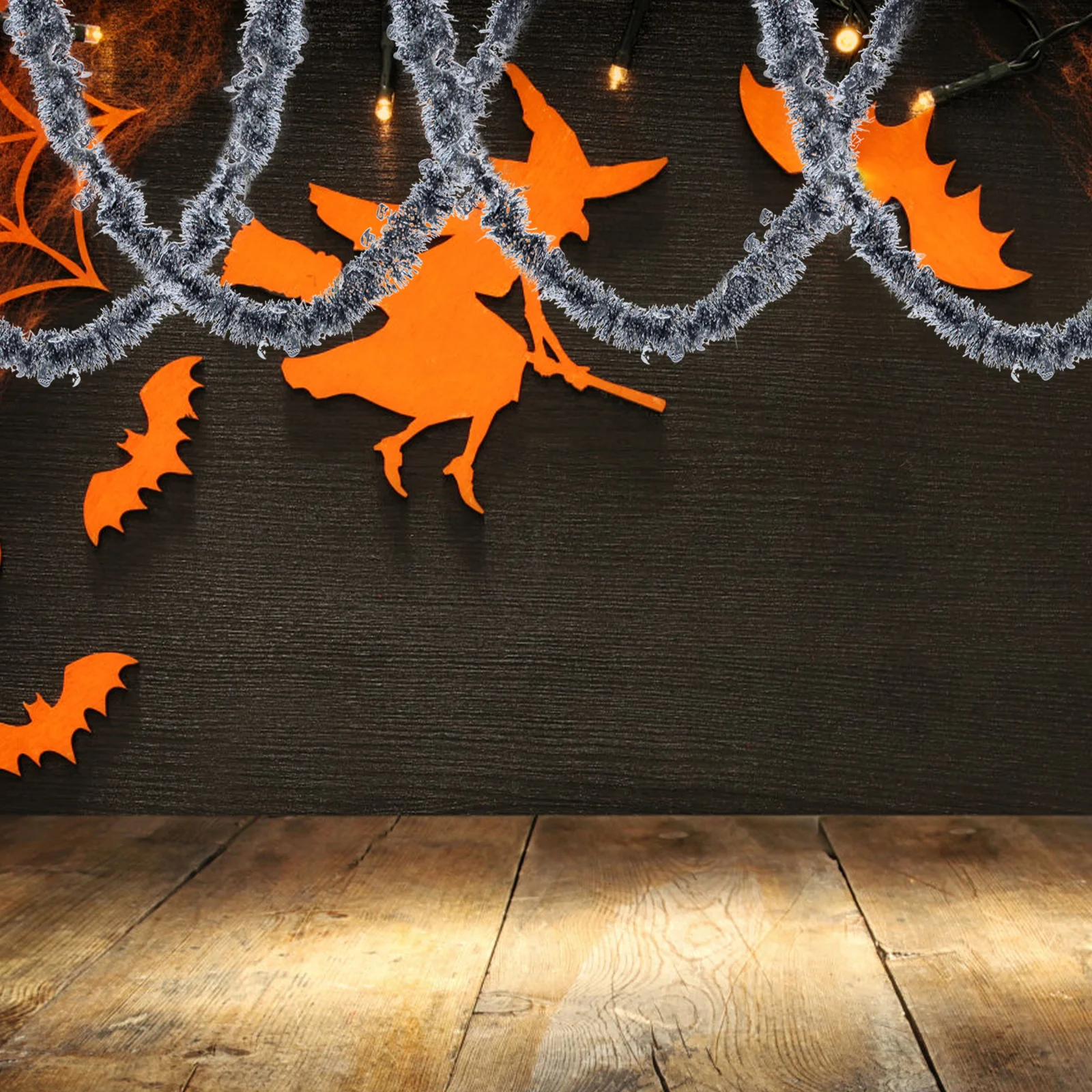 

3Pcs Halloween Tinsel Garland Pumpkin Skull Decorations Shiny Bright Color Festive Garden Yard Door Decor