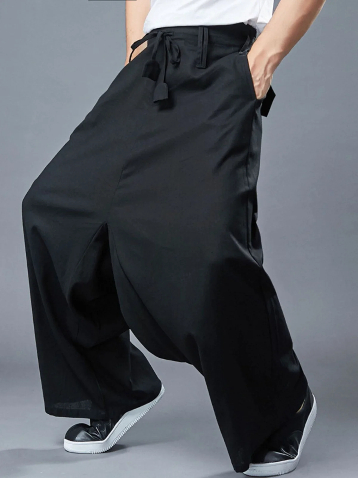 

Хлопковые и льняные повседневные брюки с низкой посадкой, свободные молодежные брюки для йоги, уличная одежда, брюки кунг-фу, художественные широкие брюки